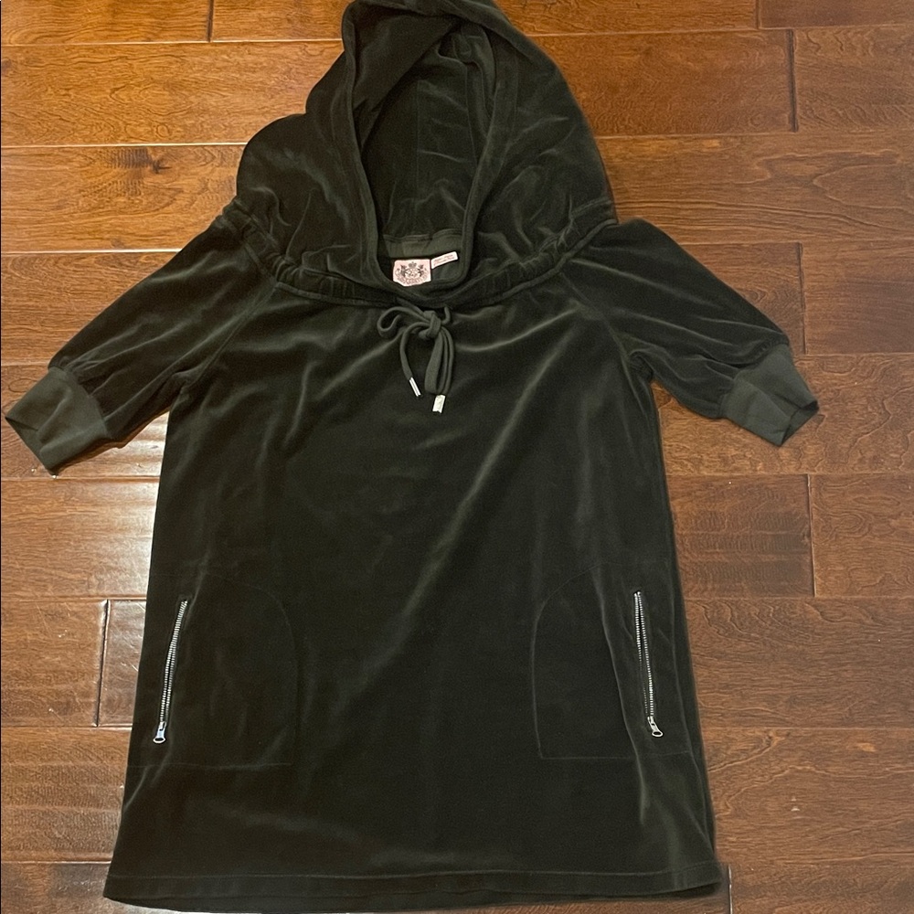 Juicy Couture Dark Green Velvet Hooded Tunic with Zip Pockets